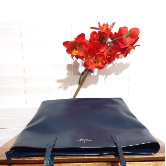 Kate Spade Newyork Leather Large Jana Shoulder Tote Bag Dark Blue - Picture 8 of 10
